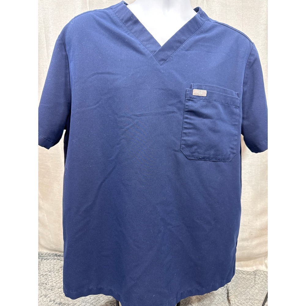 FIGS Technical Collection Leon Mens Navy Blue V-Neck Scrub Top Size Large